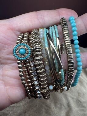 Turquoise and Gold Stackable Women’s 9-Bracelet Set